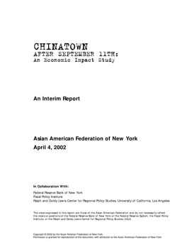CHINATOWN AFTER SEPTEMBER 11TH: an Economic Impact Study
