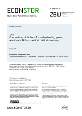 Foucault's Contributions for Understanding Power Relations in British Classical Political Economy