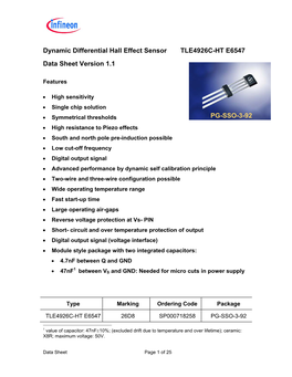 Dynamic Differential Hall Effect Sensor TLE4926C-HT E6547