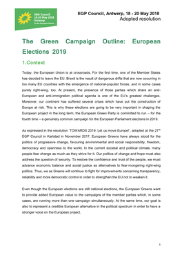 The Green Campaign Outline: European Elections 2019