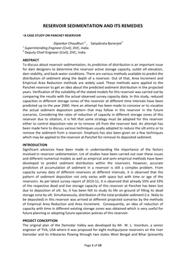 Reservoir Sedimentation and Its Remedies