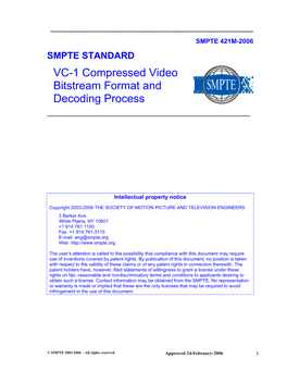 VC-1 Compressed Video Bitstream Format and Decoding Process