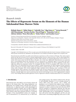 Research Article the Effects of Hyperacute Serum on the Elements of the Human Subchondral Bone Marrow Niche