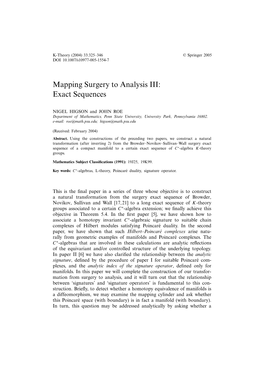 Mapping Surgery to Analysis III: Exact Sequences