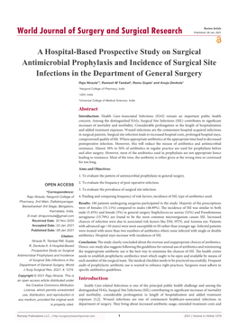A Hospital-Based Prospective Study on Surgical Antimicrobial Prophylaxis and Incidence of Surgical Site Infections in the Department of General Surgery
