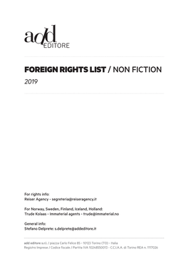 Foreign Rights List / Non Fiction 2019