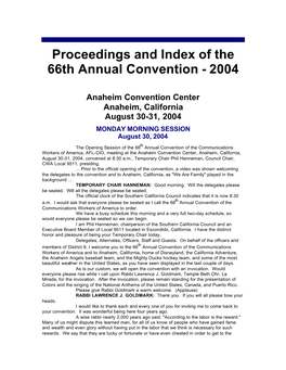 Proceedings and Index of the 66Th Annual Convention - 2004