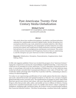 Post Americana: Twenty-First Century Media Globalization