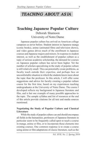 Teaching Japanese Popular Culture TEACHING ABOUT ASIA