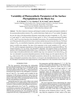 Variability of Photosynthetic Parameters of the Surface Phytoplankton in the Black Sea Z