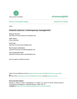 Osteoid Osteoma: Contemporary Management