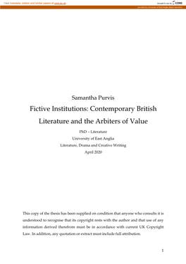 Fictive Institutions: Contemporary British Literature and the Arbiters of Value