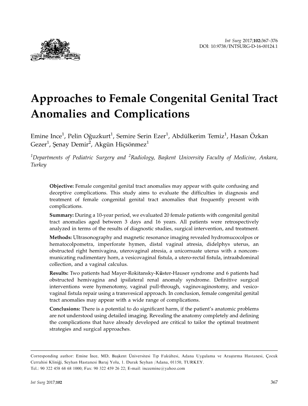 Approaches To Female Congenital Genital Tract Anomalies And