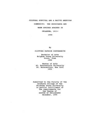 Cultural Survival and a Native American Community: the Chiricahua and Warm Springs Apaches in Oklahoma, 1913- 1996