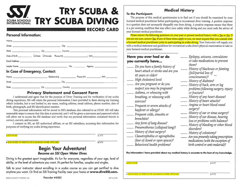 Try Scuba Diving ---·Record Card