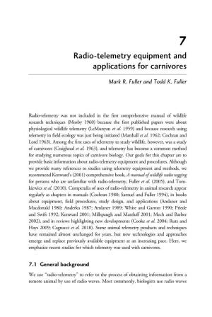 Radio-Telemetry Equipment and Applications for Carnivores