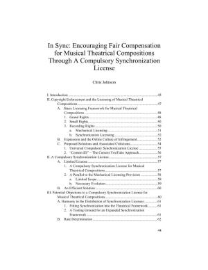 Encouraging Fair Compensation for Musical Theatrical Compositions Through a Compulsory Synchronization License