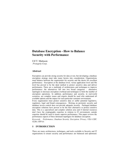 Database Encryption - How to Balance Security with Performance