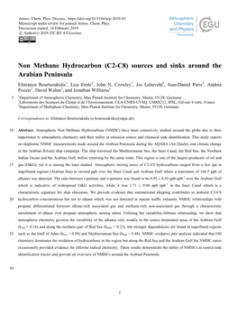 Non Methane Hydrocarbon (C2-C8) Sources and Sinks Around the Arabian Peninsula Efstratios Bourtsoukidis1, Lisa Ernle1, John N