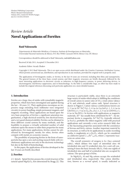 Review Article Novel Applications of Ferrites