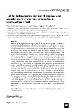 Habitat Heterogeneity and Use of Physical and Acoustic Space in Anuran Communities in Southeastern Brazil