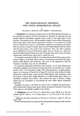The Hahn-Banach Theorem for Finite Dimensional Spaces