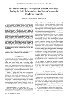 The Field Shaping of Aboriginal Cultural Creativities - Taking the Laiji Tribe and the Sandimen Commercial Circle for Example