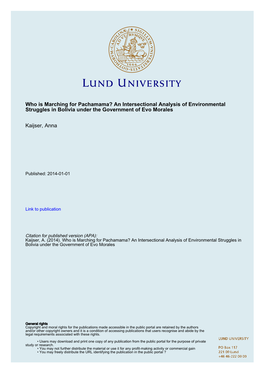 Who Is Marching for Pachamama? an Intersectional Analysis of Environmental Struggles in Bolivia Under the Government of Evo Morales