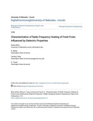 Characterization of Radio Frequency Heating of Fresh Fruits Influenced Yb Dielectric Properties
