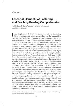 Essential Elements of Fostering and Teaching Reading Comprehension