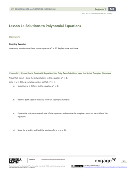 Lesson 1: Solutions to Polynomial Equations