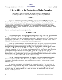 A Revised Key to the Zooplankton of Lake Champlain