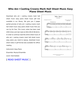 Who Am I Casting Crowns Mark Hall Sheet Music Easy Piano Sheet Music