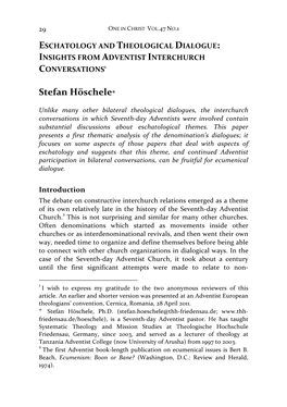 (2003). Eschatology and Theological Dialogue : Insights from Adventist Inter-Church Conversations . One in Christ