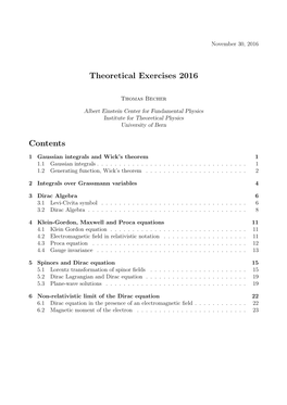 Theoretical Exercises 2016 Contents