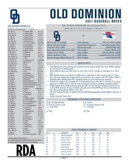 Old Dominion 2021 Baseball Notes