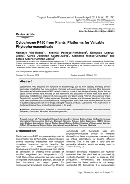 Cytochrome P450 from Plants: Platforms for Valuable Phytopharmaceuticals