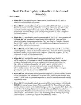 North Carolina: Update on Gun Bills in the General Assembly Pro-Gun Bills
