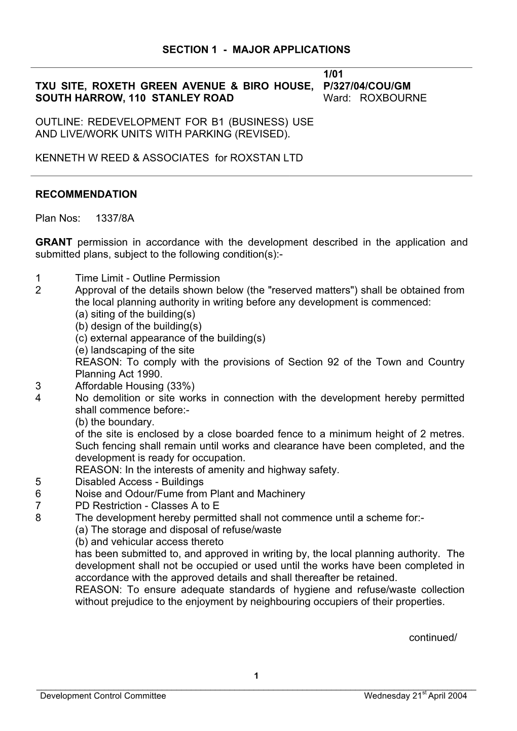 Major Applications 1/01 Txu Site, Roxeth Green Avenue