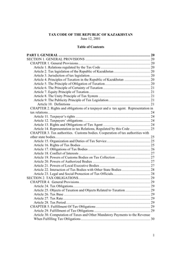 Tax Code of the Republic of Kazakhstan, Dated 12 June 2001