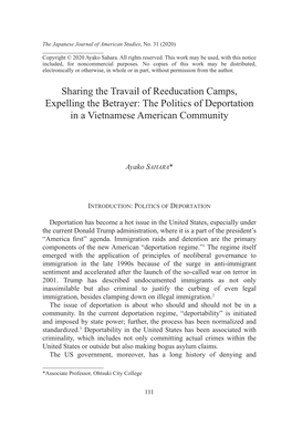 Sharing the Travail of Reeducation Camps, Expelling the Betrayer: the Politics of Deportation in a Vietnamese American Community