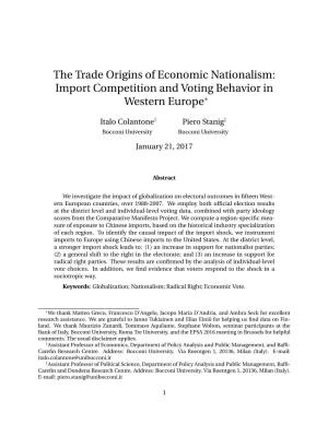 The Trade Origins of Economic Nationalism: Import Competition and Voting Behavior in Western Europe∗