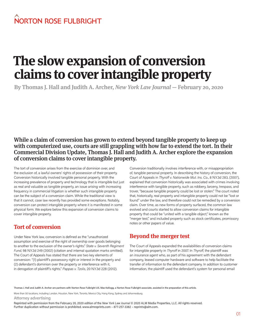Commercial Division Update: the Slow Expansion of Conversion Claims to Cover Intangible Property