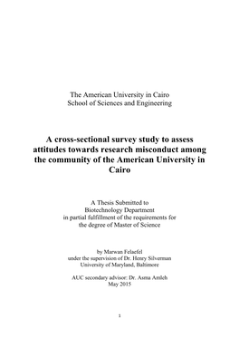 A Cross-Sectional Survey Study to Assess Attitudes Towards Research Misconduct Among the Community of the American University in Cairo