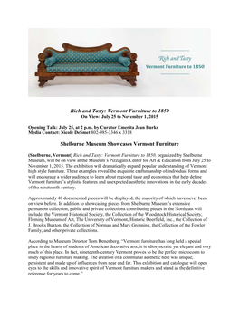 Rich and Tasty: Vermont Furniture to 1850 on View: July 25 to November 1, 2015