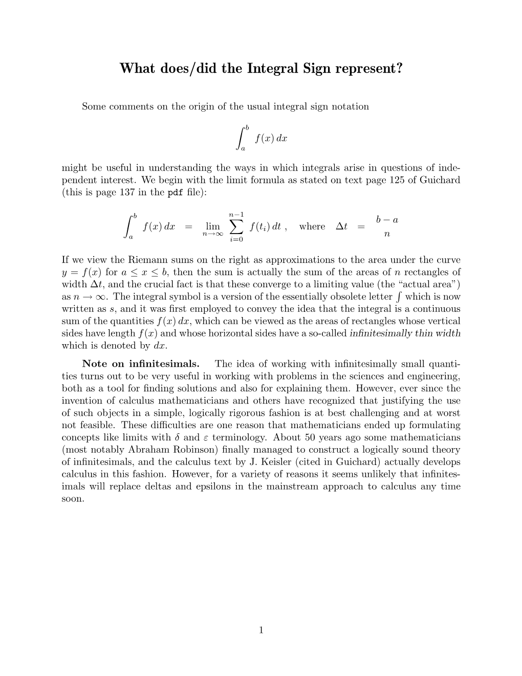 What Does/Did the Integral Sign Represent?