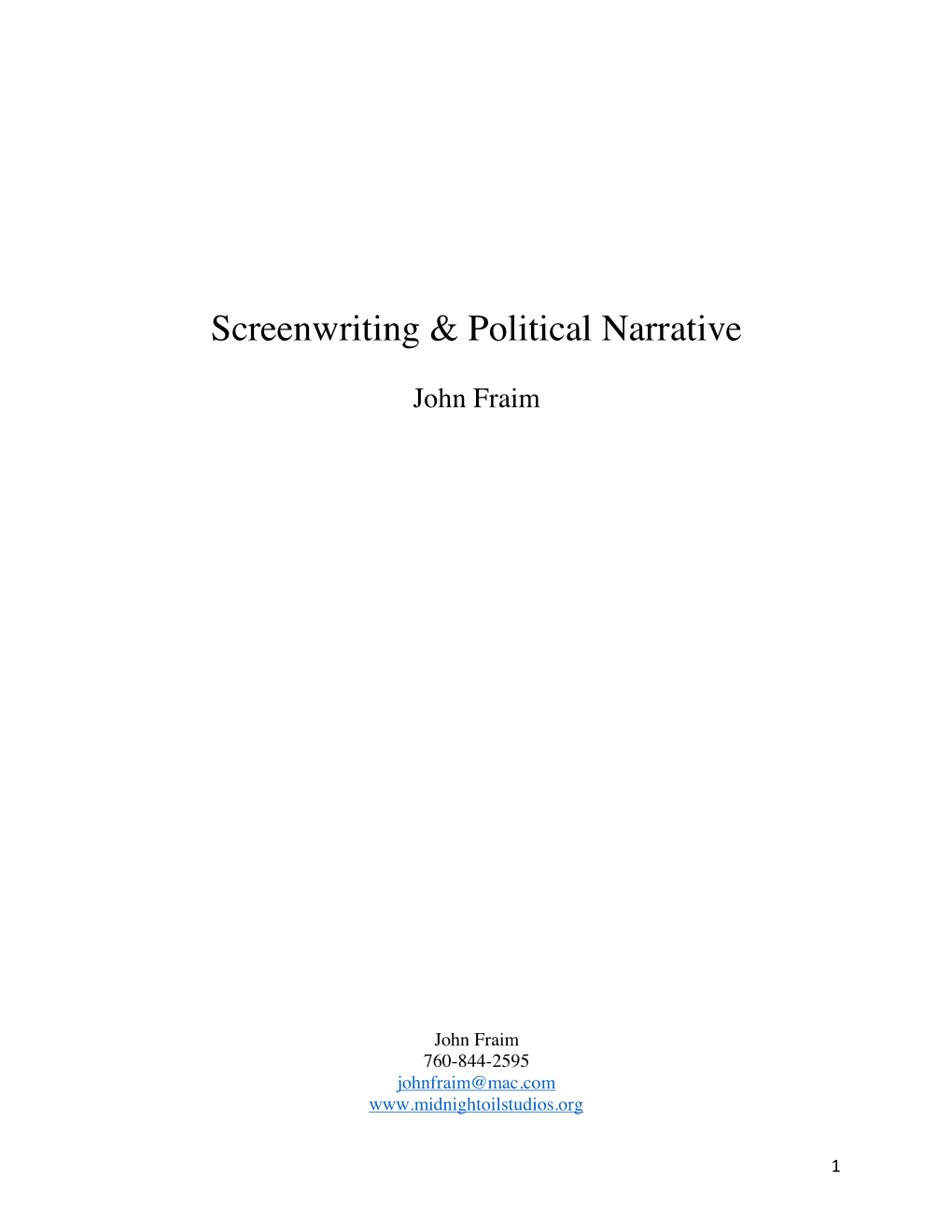 Screenwriting & Political Narrative