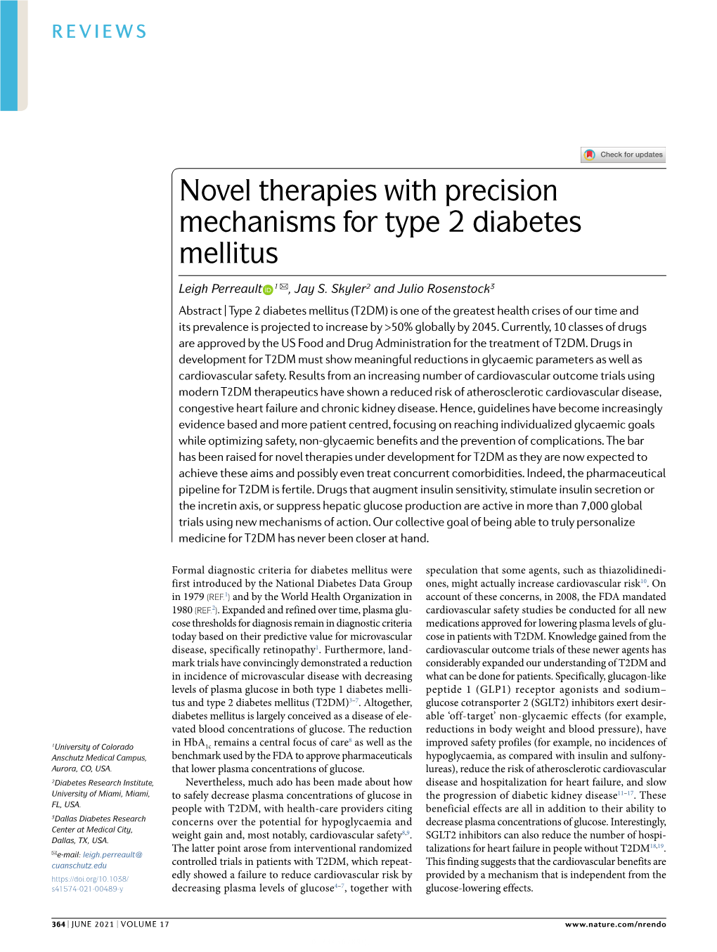 Novel Therapies with Precision Mechanisms for Type 2 Diabetes Mellitus