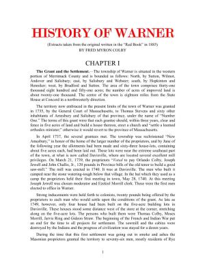 HISTORY of WARNER (Extracts Taken from the Original Written in the “Red Book” in 1885) by FRED MYRON COLBY