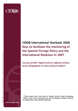 CIDOB International Yearbook 2008 Keys to Facilitate the Monitoring Of